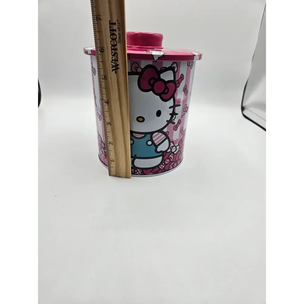 Hello Kitty Sanrio Tin Kitchen Canister Round Cookie Jar Pink‎ White NWT